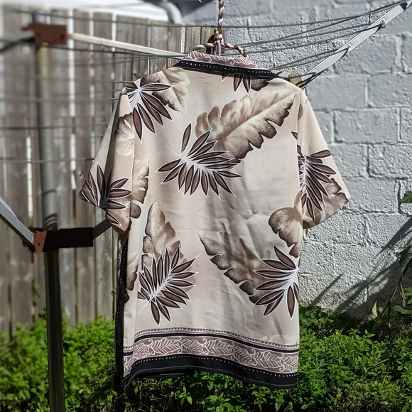 Y2K Palm Leaf Scarf Print Button Down Shirt - Picture 2 of 4